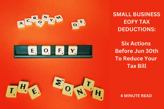 Scrabble letters spelling EOFY and Acronym Of The Month